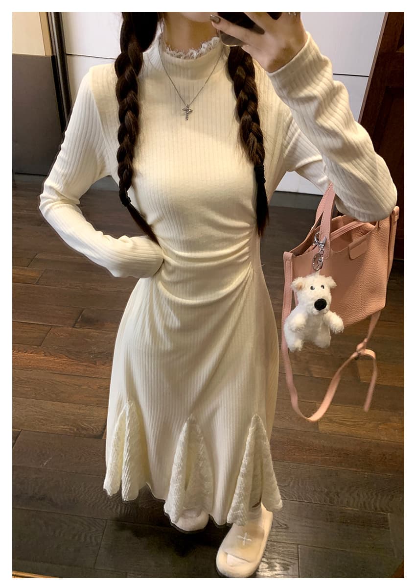 ロングワンピース 優美なフレア レースワンピース