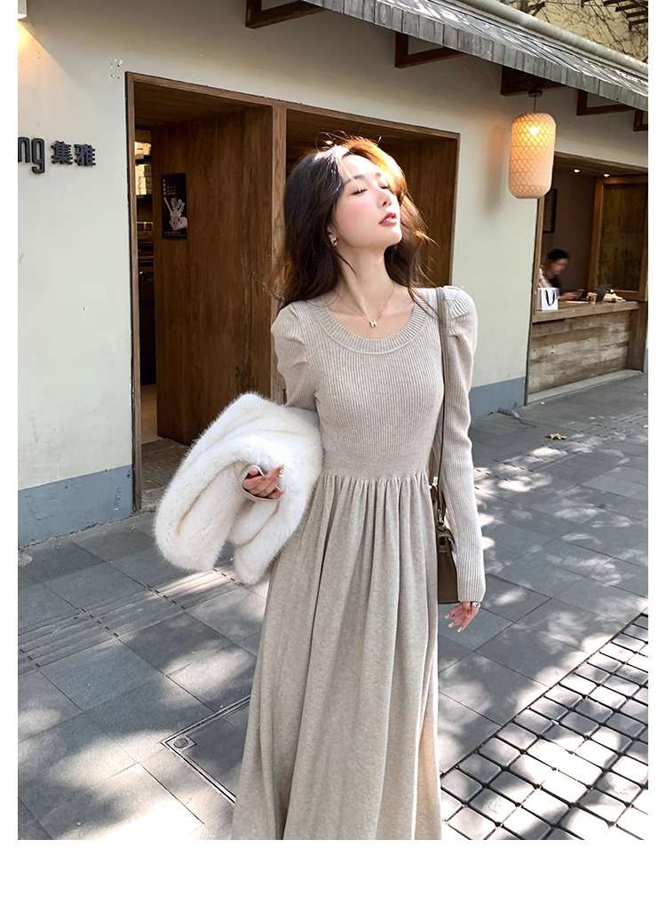 ロングワンピース シャーリング プリンセスニットワンピース