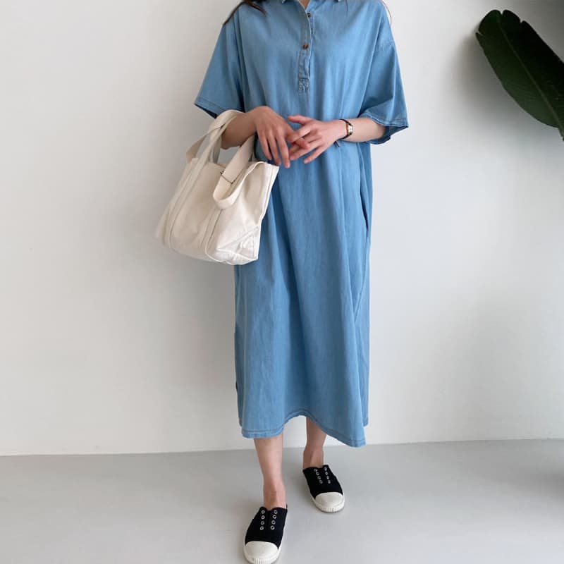 ロングワンピース ゆったりデニムカジュアルワンピース