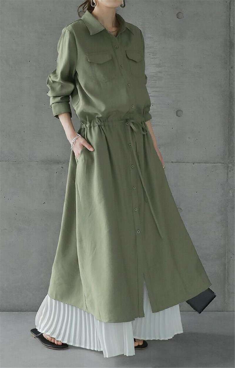 ロングワンピース カジュアル優美シャツワンピース