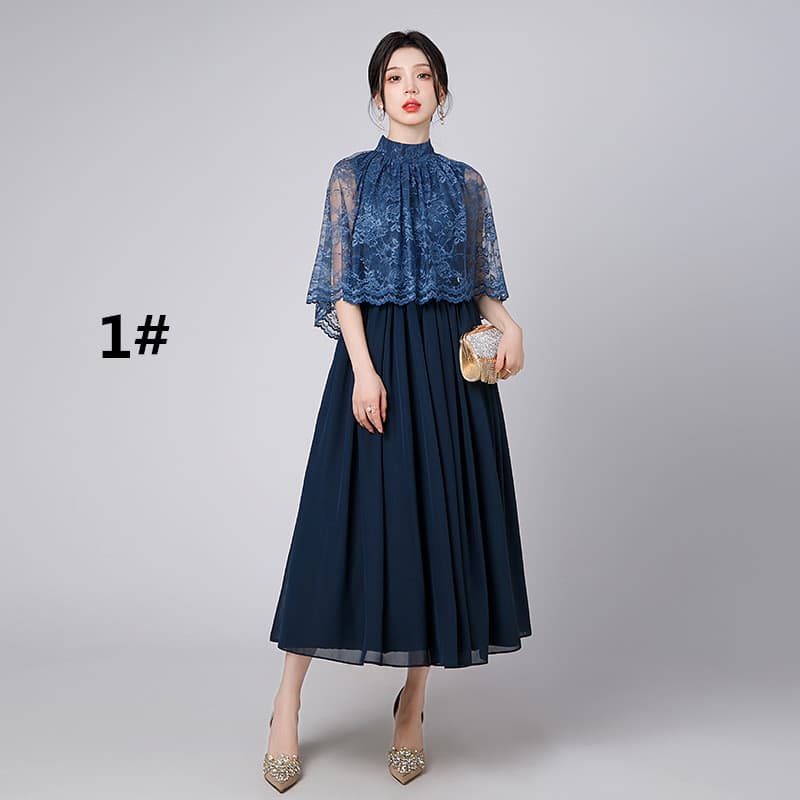 結婚式 披露宴 フォーマルドレス レース袖ロングワンピース