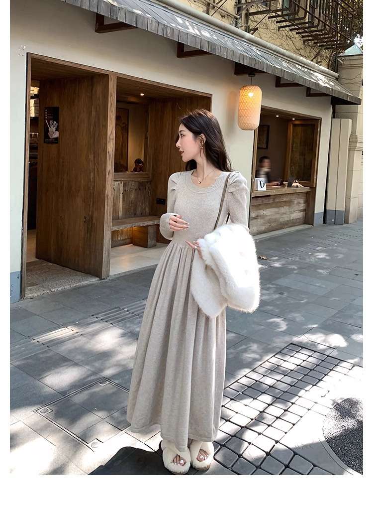 ロングワンピース シャーリング プリンセスニットワンピース
