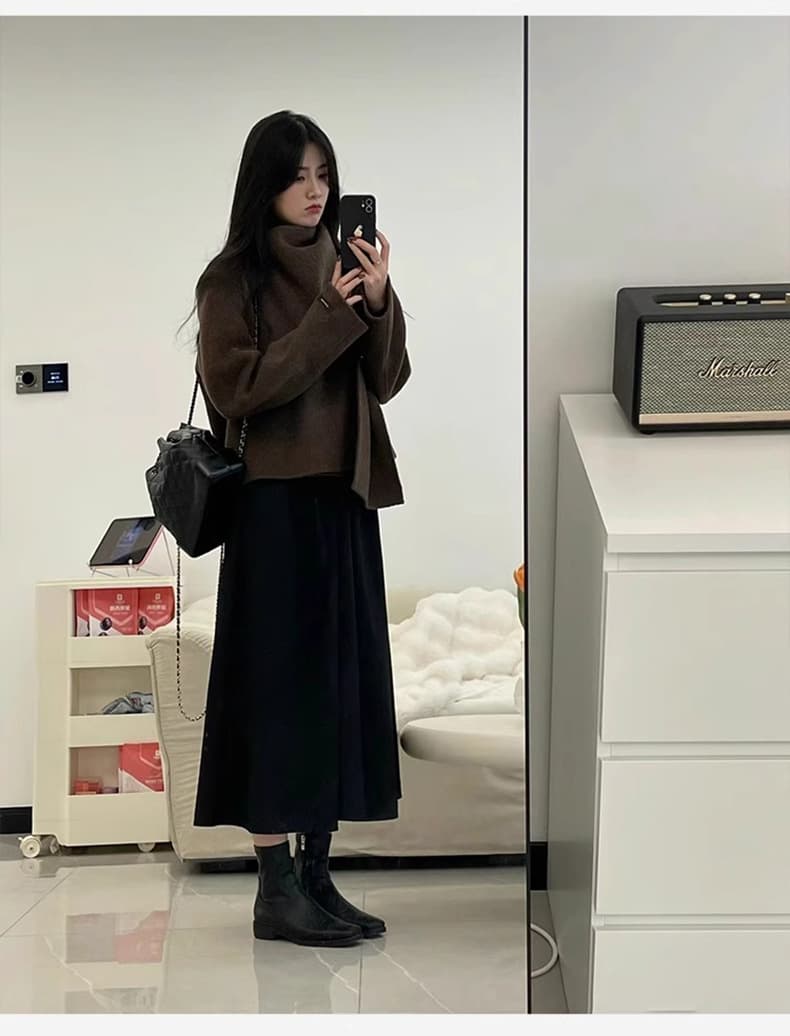 ロングワンピース スリムフィット ハイネックワンピース