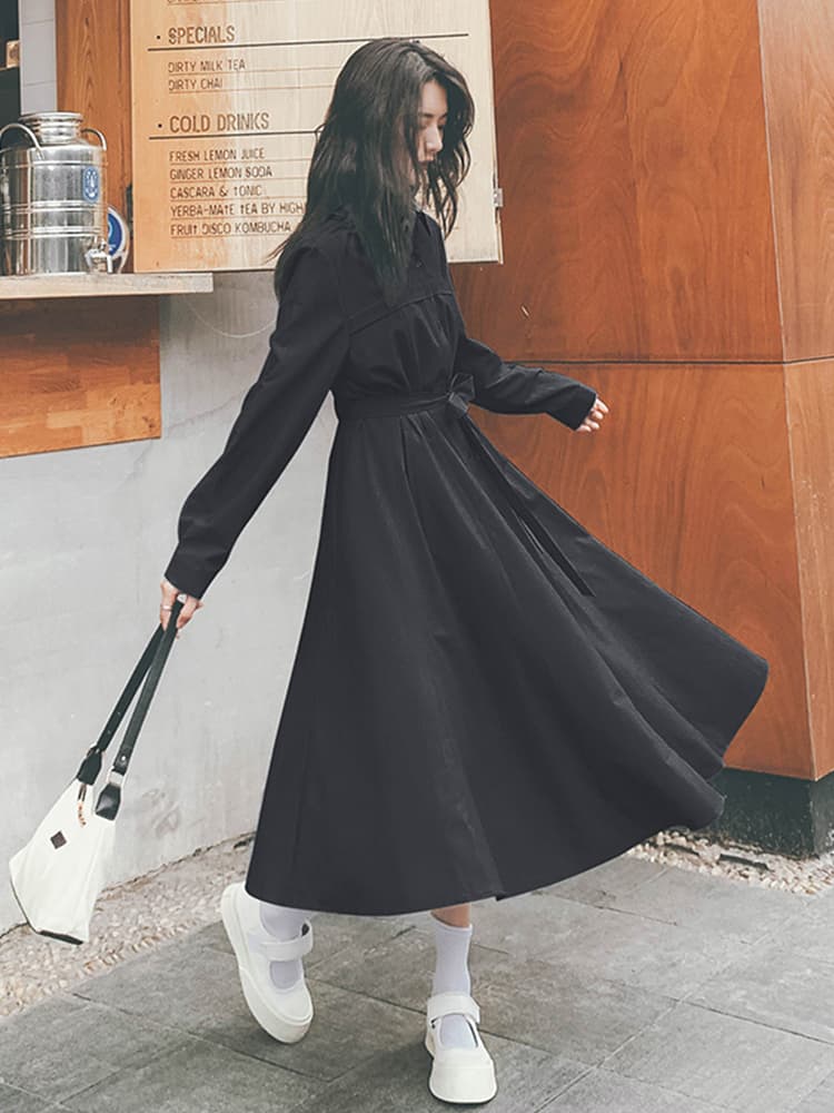 ロングワンピース シャツ ベルト付き長袖シャツ型ロングワンピース