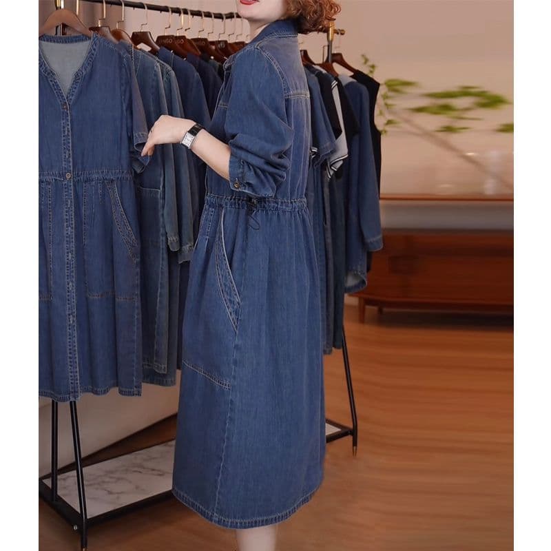 ロングワンピース ゆったり着こなすデニムシャツワンピース