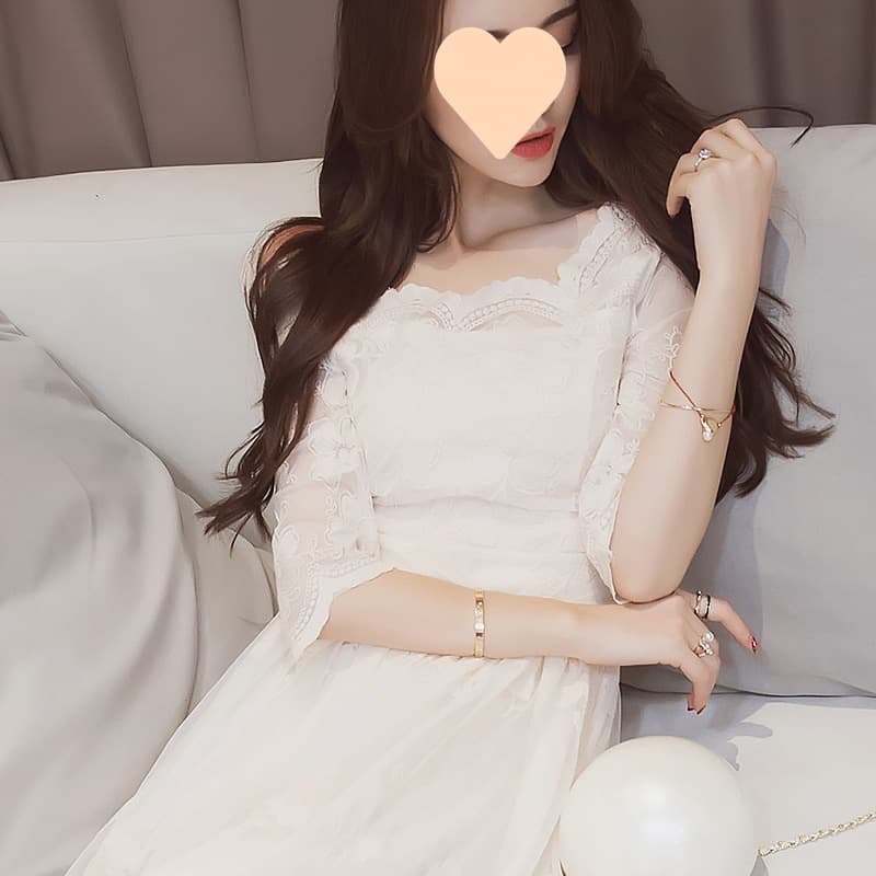 ロングワンピース 優美な花柄レース ミディ丈ワンピース