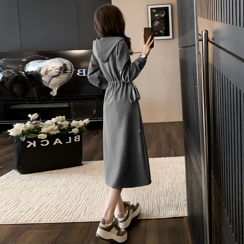 ロングワンピース スウェット ハーフジップ ミディ丈 ワンピース