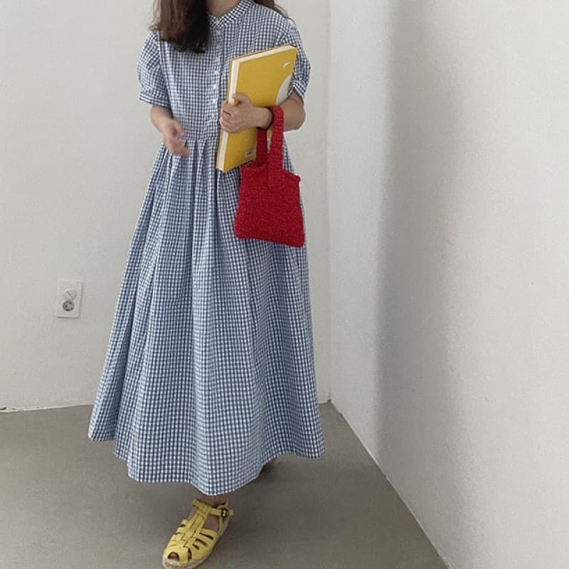 ロングワンピース チェック柄シャツワンピース ロング丈 女性用 ゆったりきれいめ