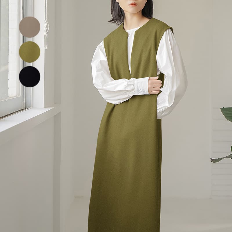 ロングワンピース レディース ノースリーブ ロング丈 重ね着風 ベスト風ワンピース