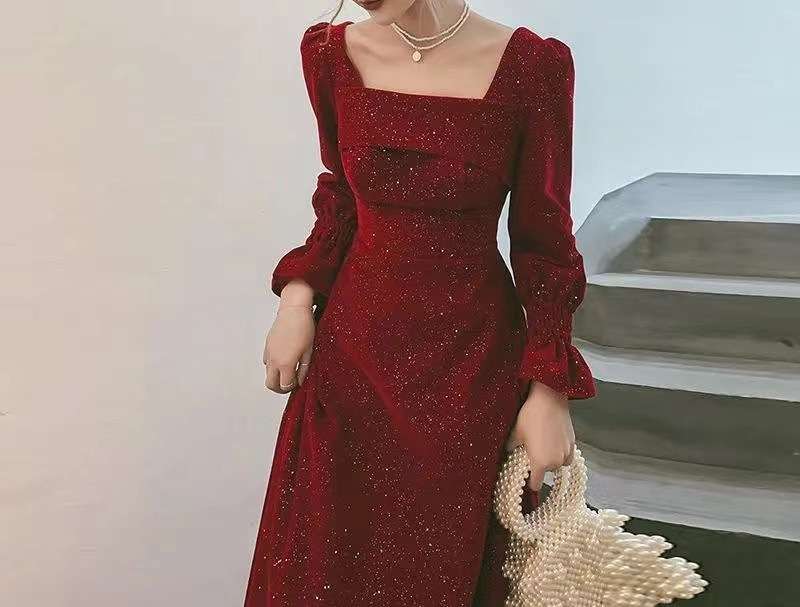 ロングワンピース キラメキ優美 パフスリーブドレス