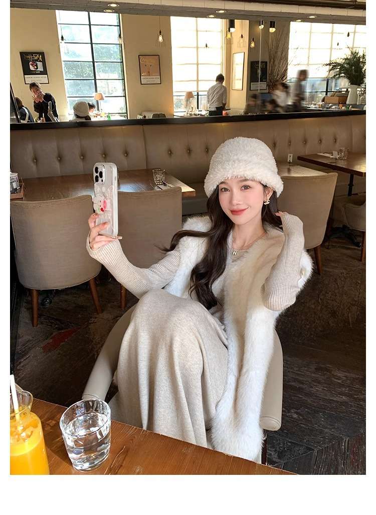 ロングワンピース シャーリング プリンセスニットワンピース
