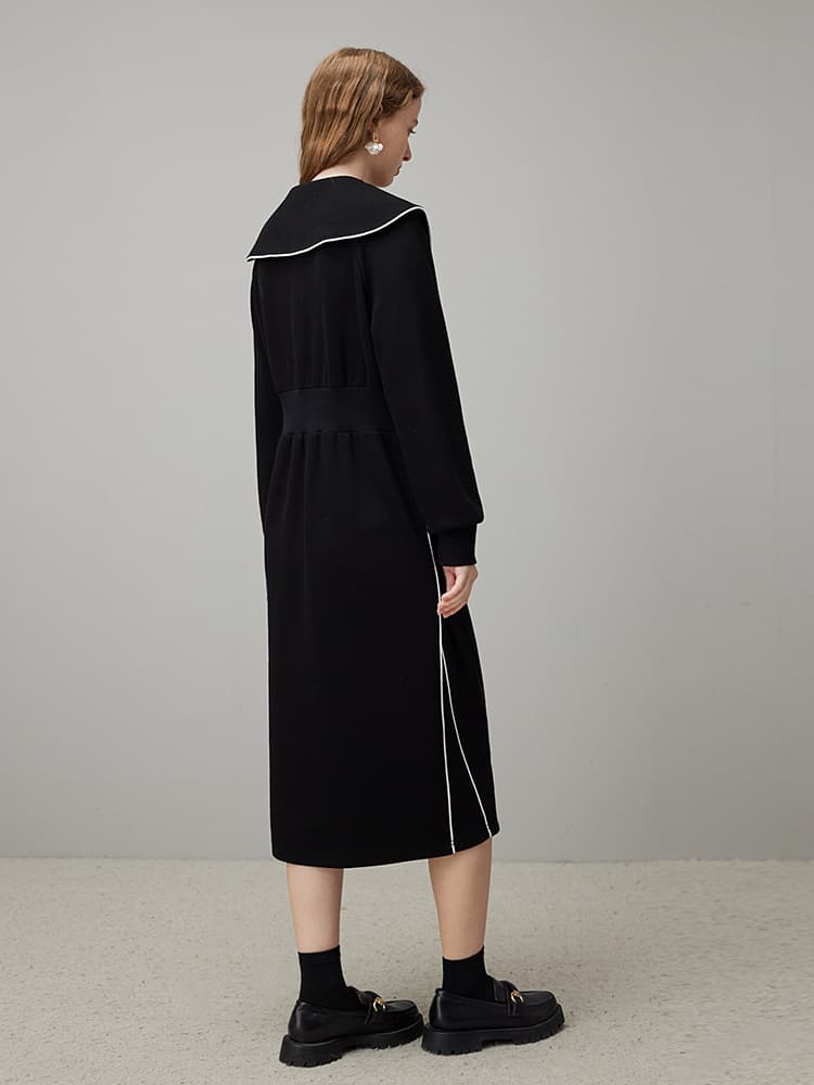 ロングワンピース スウェット ハーフジップ セーラー風ロングワンピース