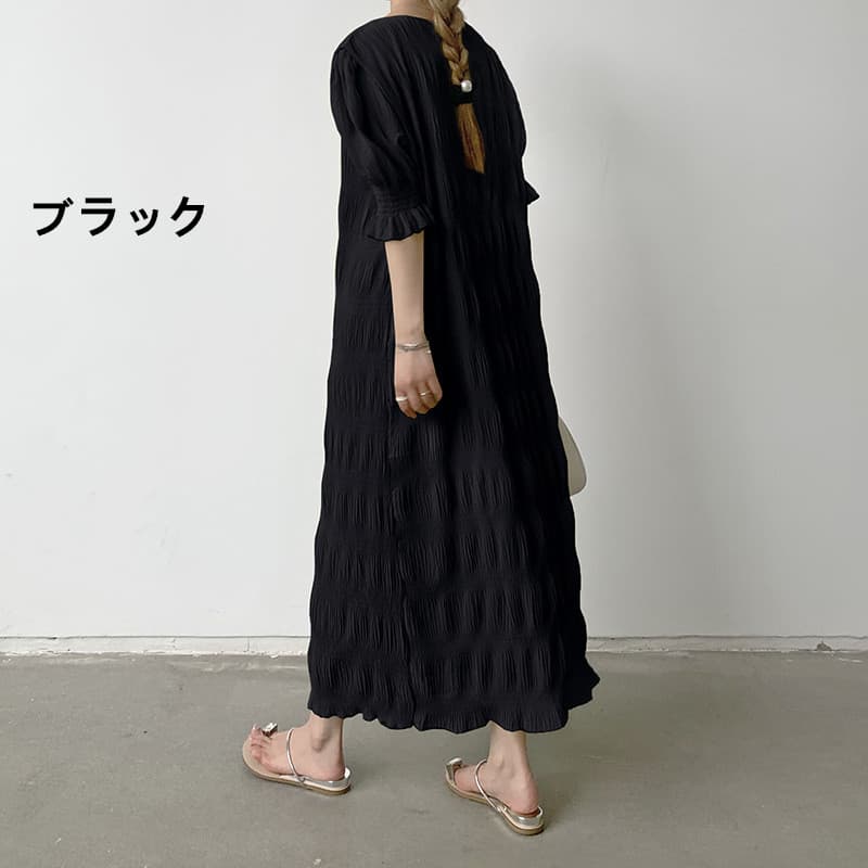 ロングワンピース シャーリング シフォン マキシワンピース ギャザー 長袖