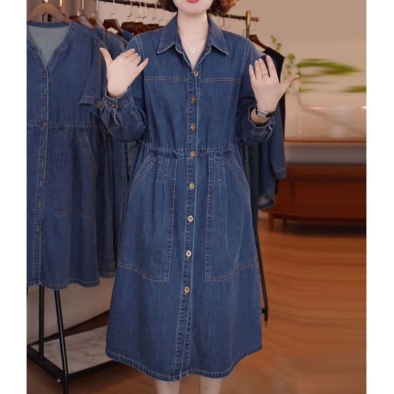 ロングワンピース ゆったり着こなすデニムシャツワンピース