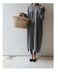 ロングワンピース ふんわりニット ロング丈体型カバー 上品ワンピース