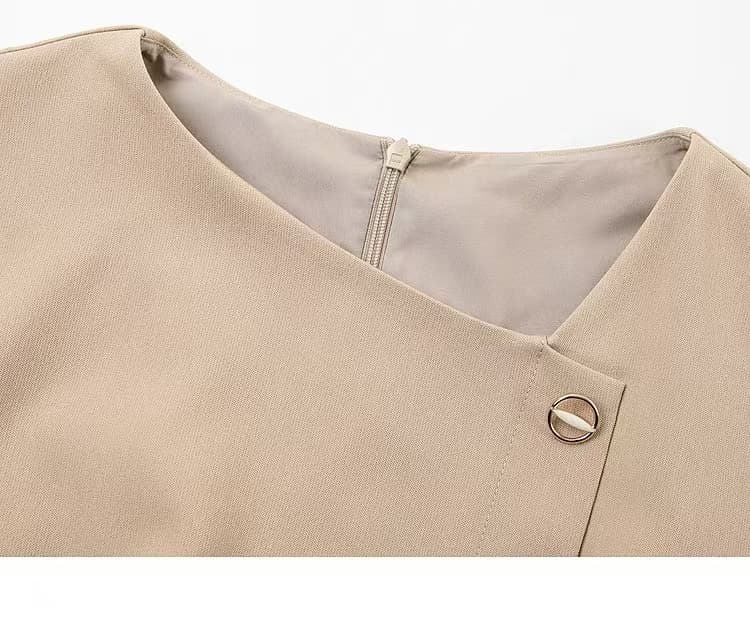 ロングワンピース 上品シャツワンピース夏新作ベルト付きベージュ