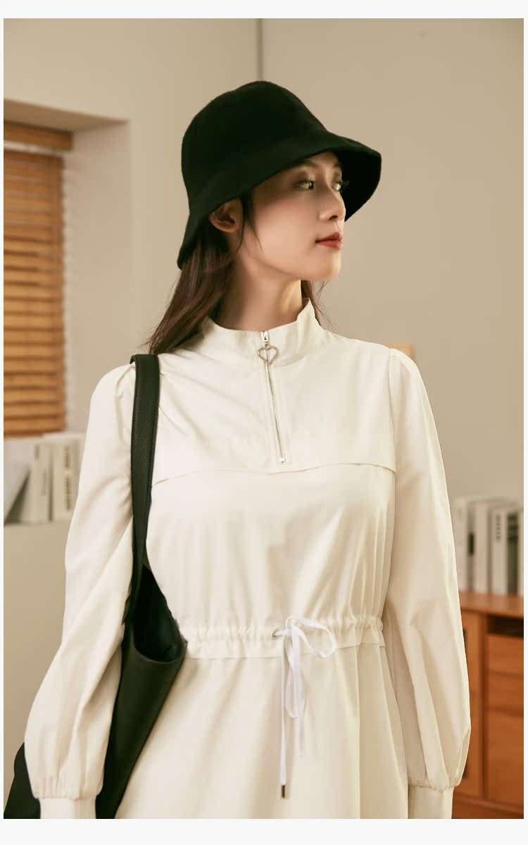 ロングワンピース 優美なギャザースリーブ シャツワンピース