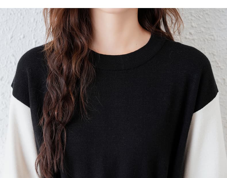 ロングワンピース ニット 配色切替ニットワンピース