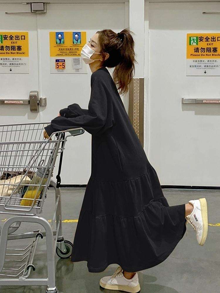 ロングワンピース ふんわりティアード切替リラックスワンピース