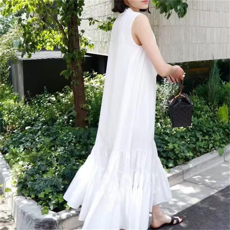 ロングワンピース 夏新作 ノースリーブ ロング ワンピース 体型カバー 大人可愛い