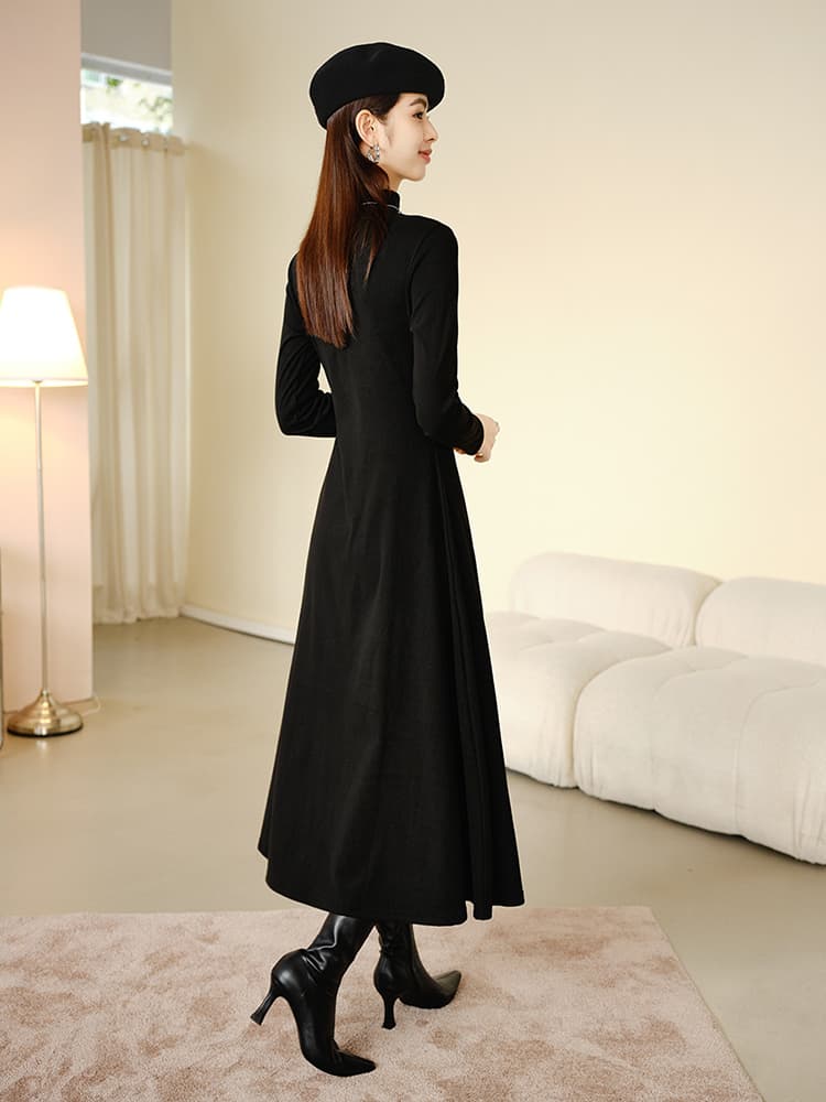 ロングワンピース タートルネック 優美シルエット タートルネックマキシ丈ワンピース