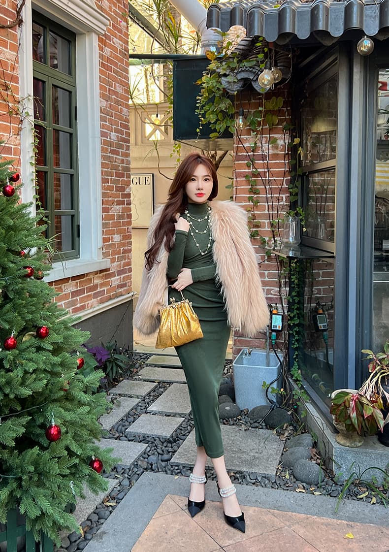 ワンピース ニット シンプル長袖ボディコンワンピース