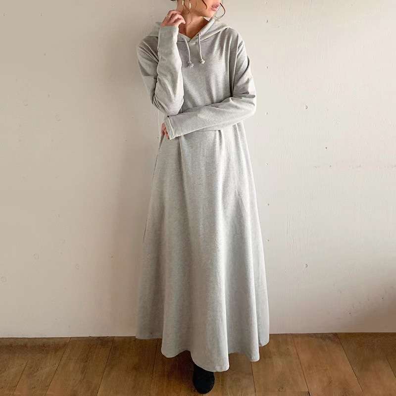 ロングワンピース ゆったりパーカーワンピース