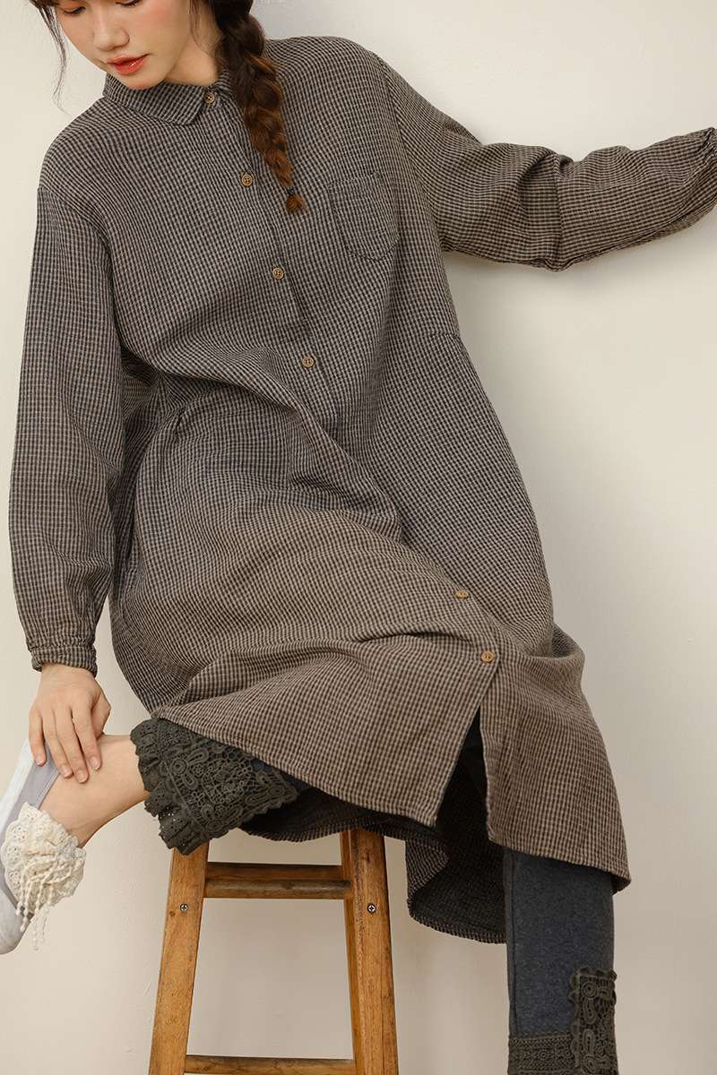ロングワンピース コットンリネン ロング羽織りシャツワンピース
