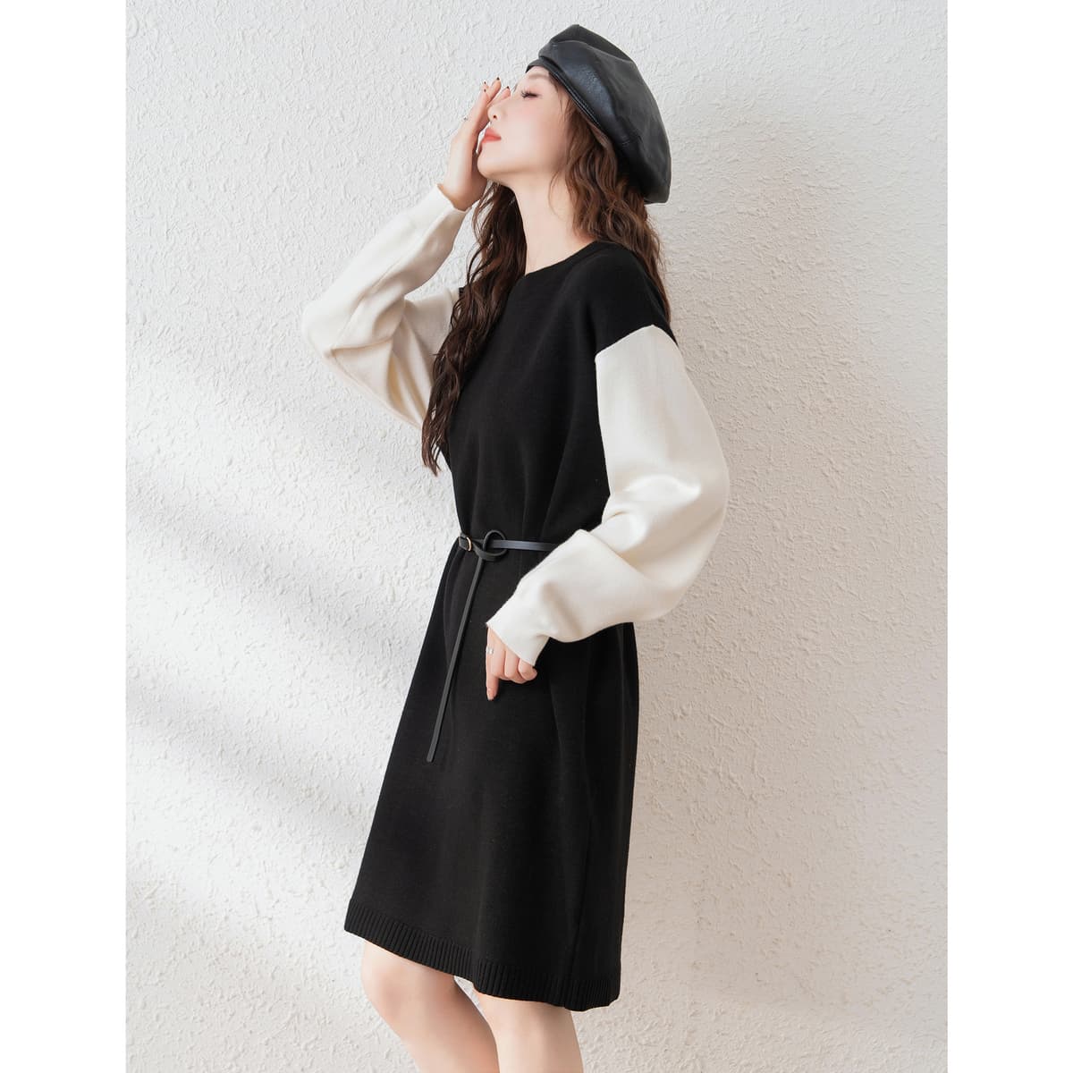 ロングワンピース ニット 配色切替ニットワンピース