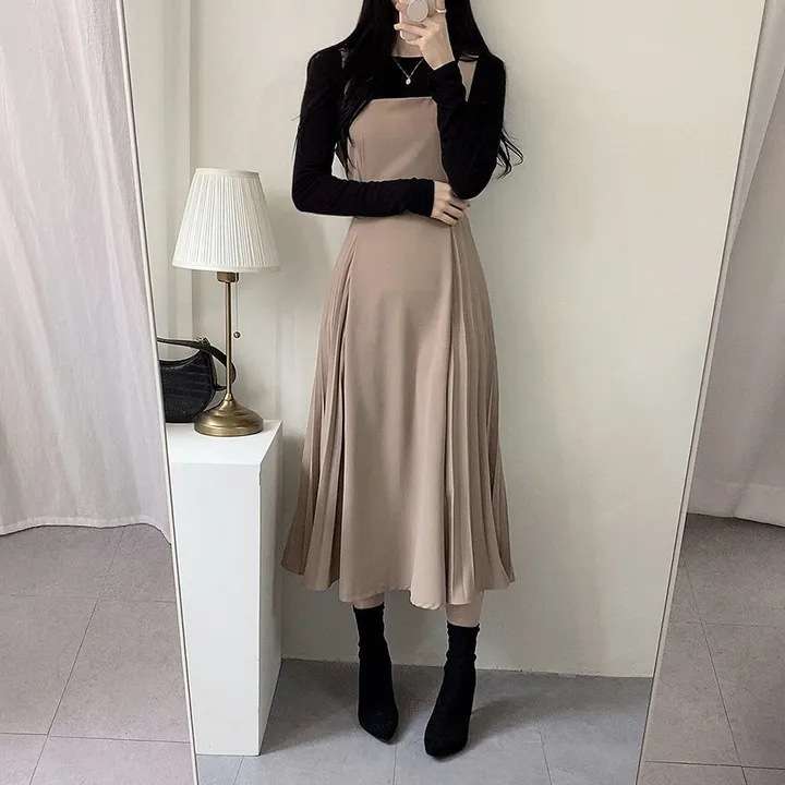 ロングワンピース しなやか優美シルエットジャンパースカート