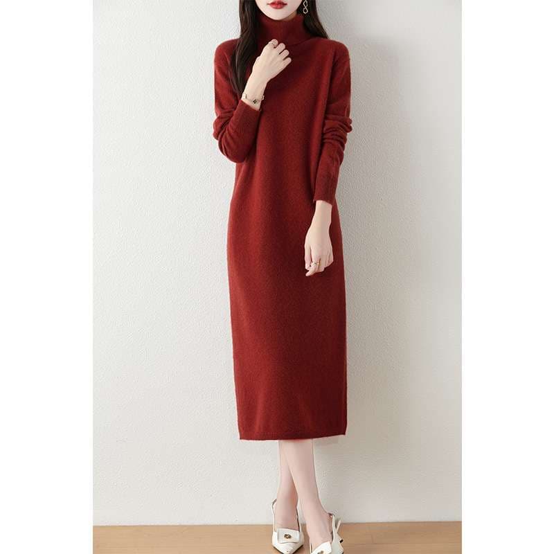 ロングワンピース タートルネック ニット ミモレ丈ワンピース