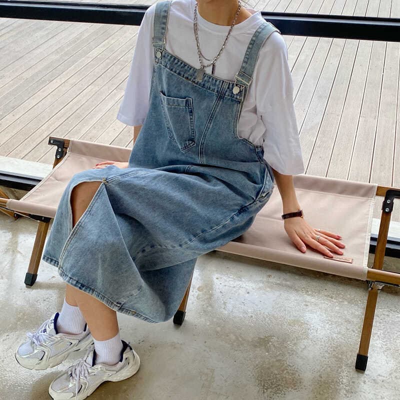 ロングワンピース シンプルゆったり涼やかデニムワンピース