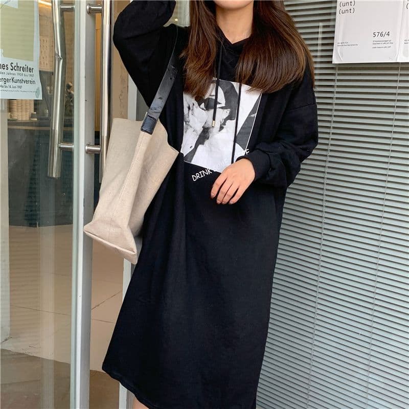ロングワンピース フード付き切替ゆるふわワンピース
