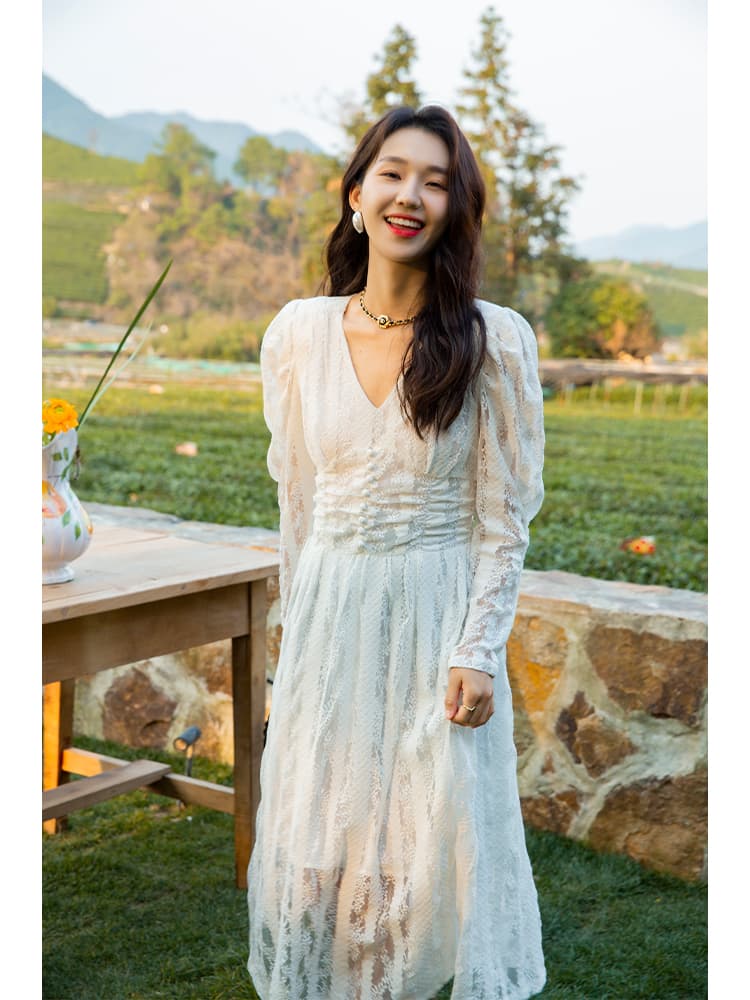 ロングワンピース レース 優美花柄レースロングワンピース