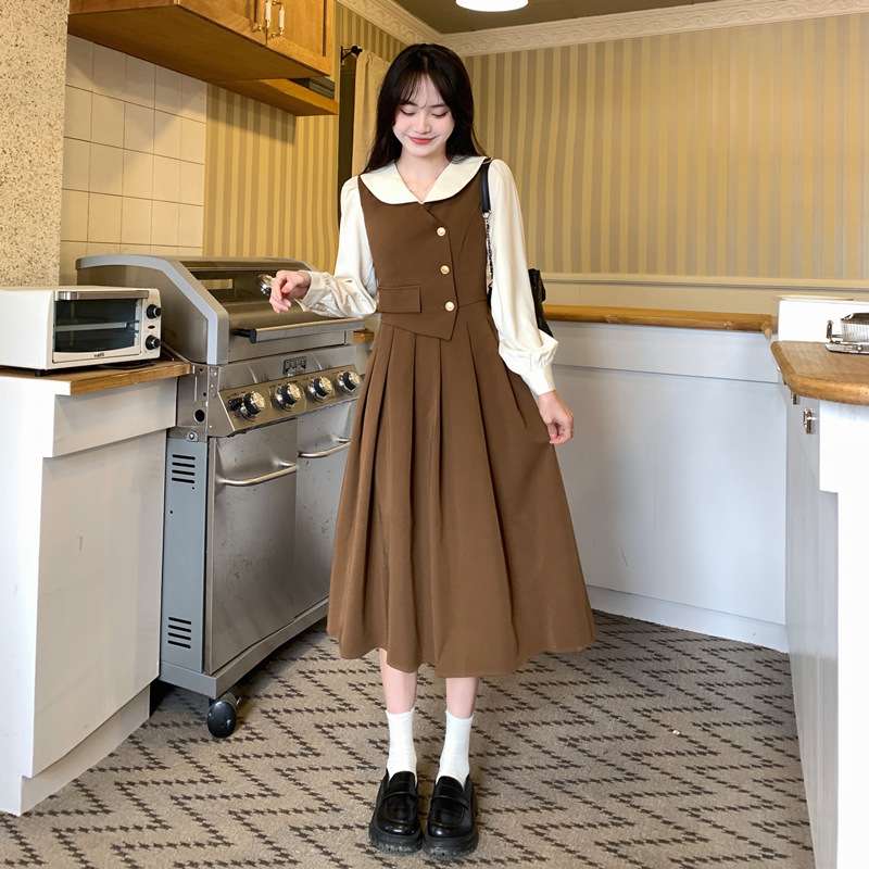 ロングワンピース 清楚系プリーツ ジャンパースカート