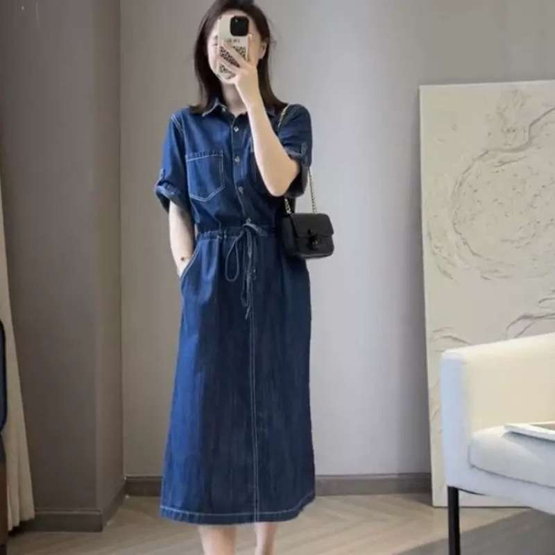 ロングワンピース ゆったりデニムシャツワンピース