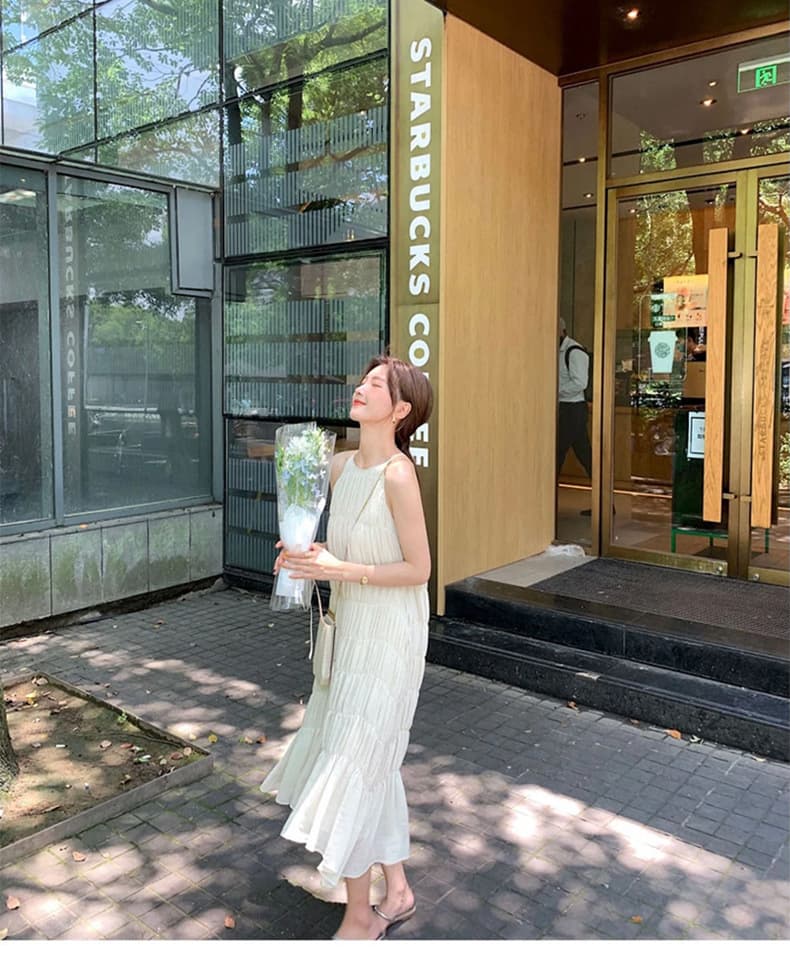 ロングワンピース なめらかプリーツロングワンピース