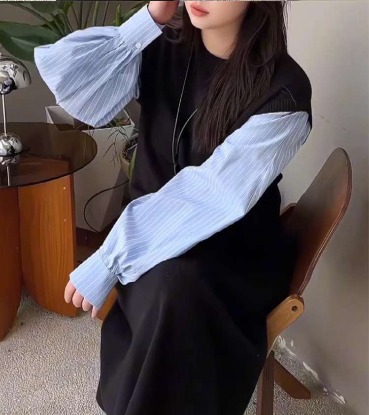 ロングワンピース コットン袖切替ロングワンピース