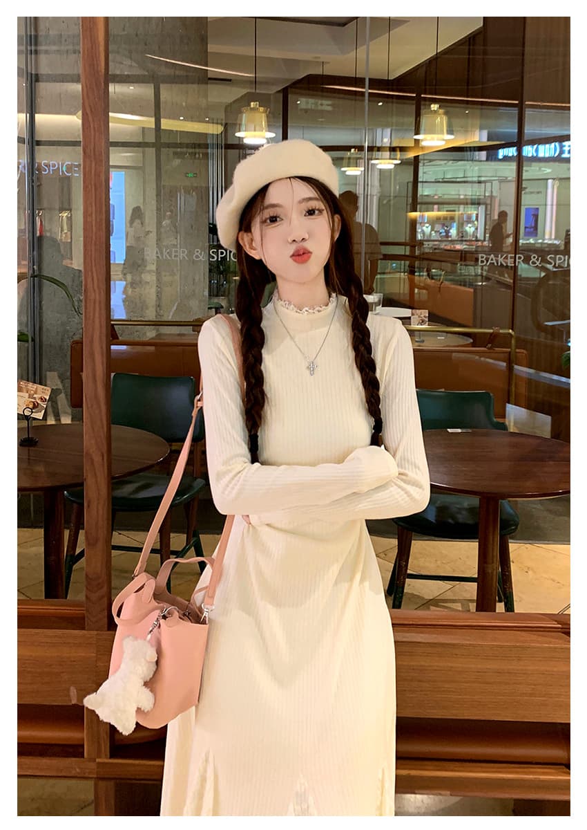ロングワンピース 優美なフレア レースワンピース