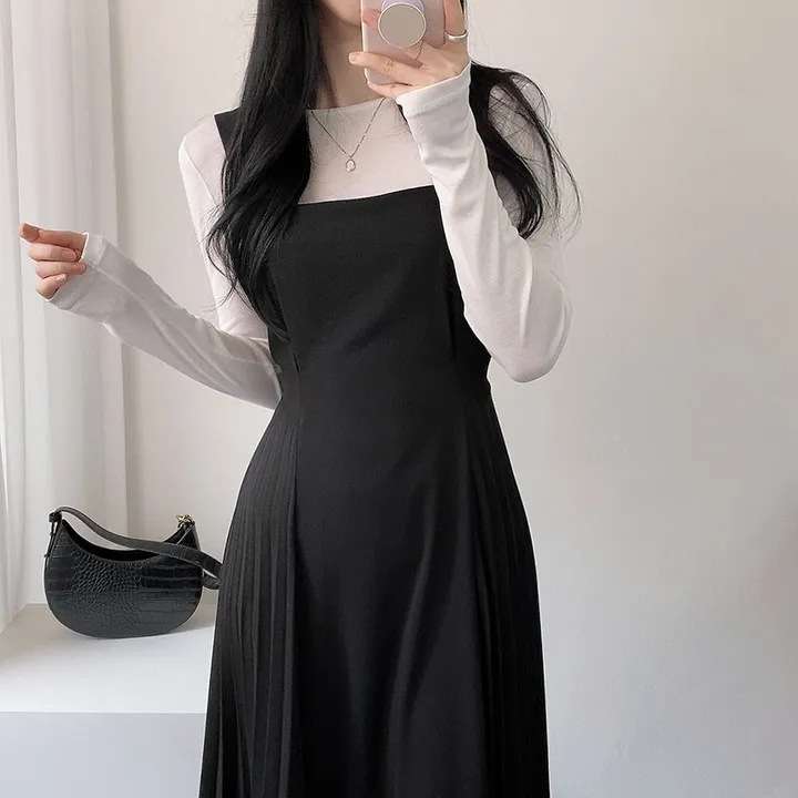 ロングワンピース しなやか優美シルエットジャンパースカート