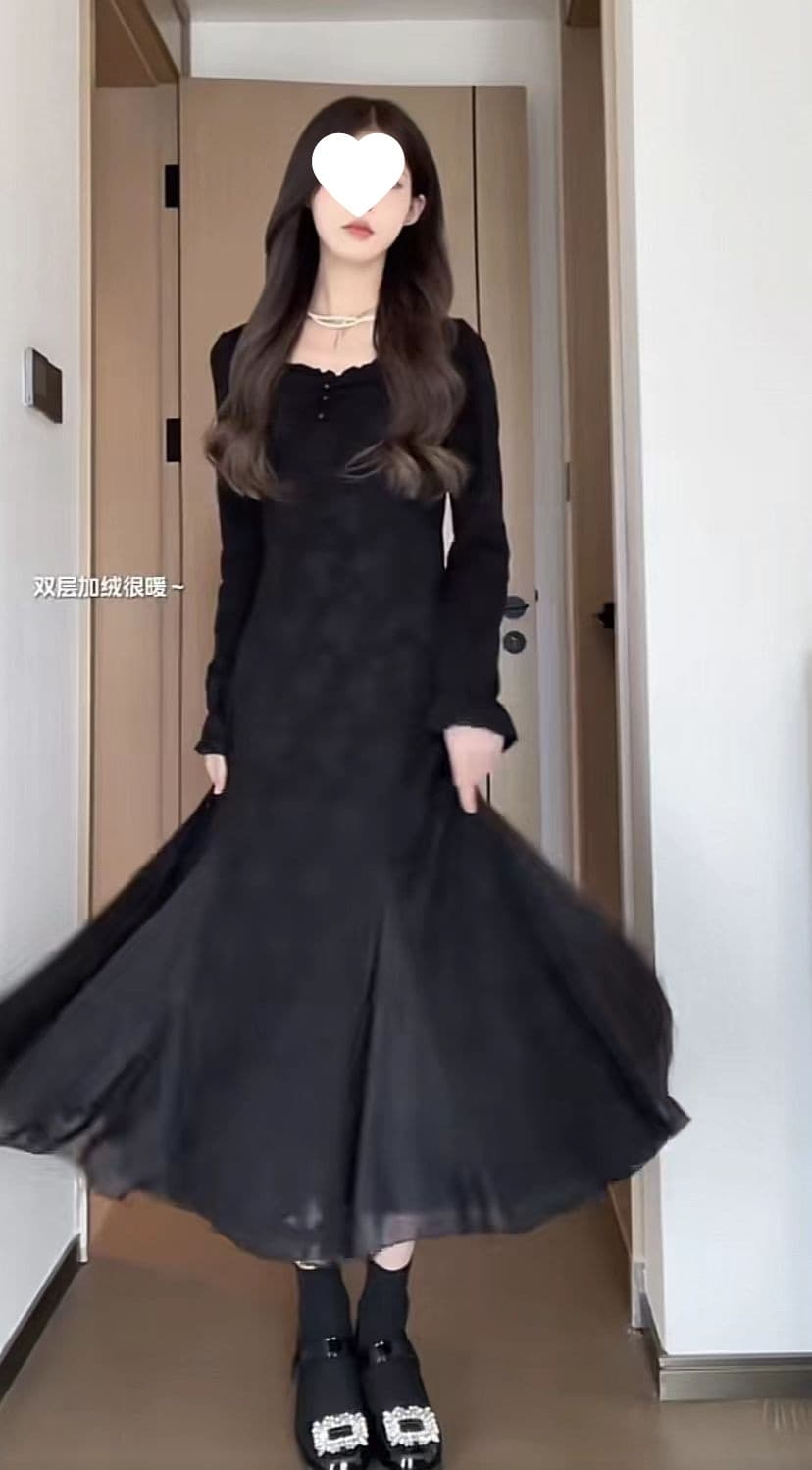 ロングワンピース レース編み込みクラシカルワンピース