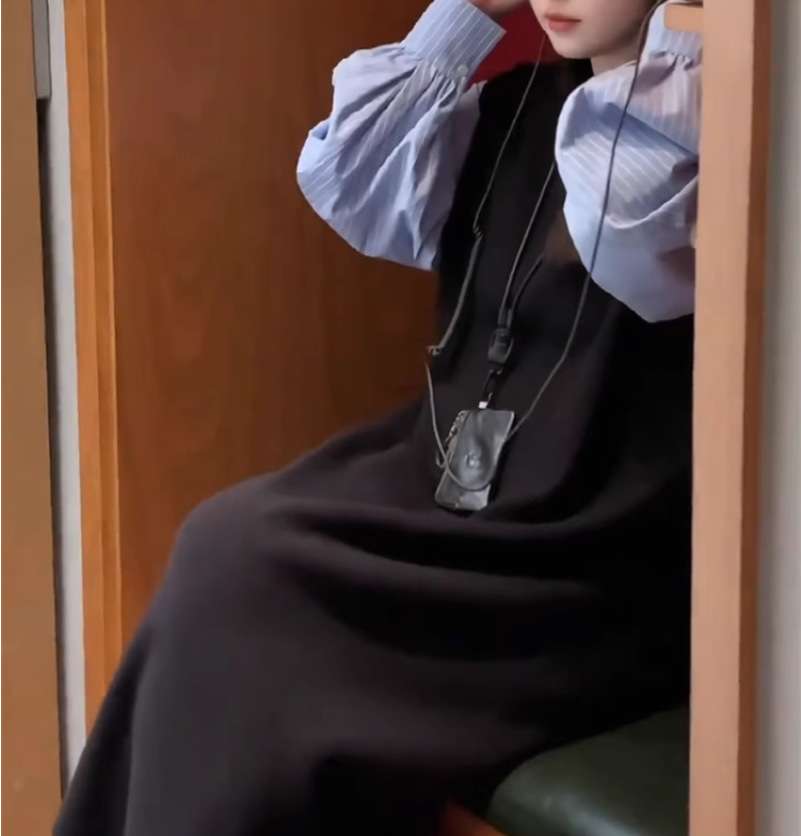 ロングワンピース コットン袖切替ロングワンピース