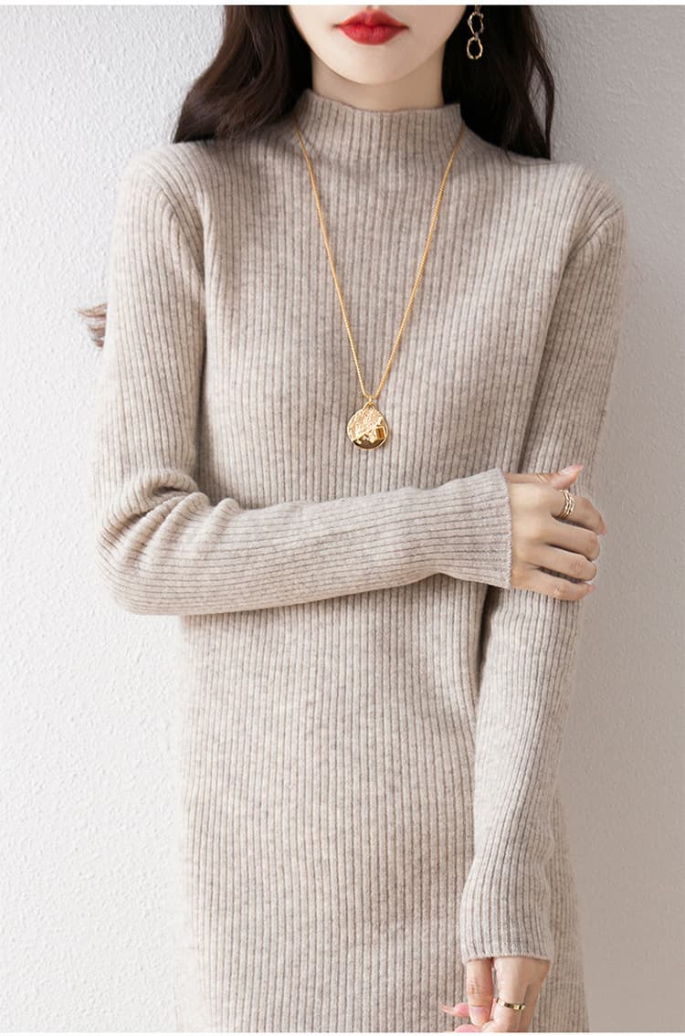 ロングワンピース シンプル リブニット ワンピース