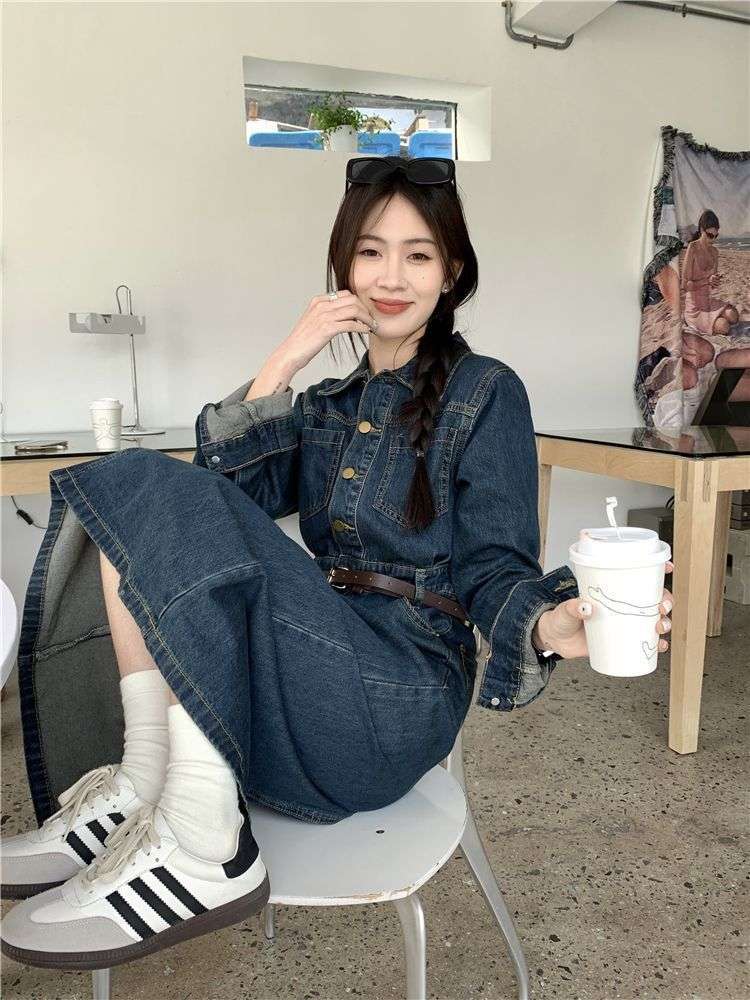 ロングワンピース クラシカル デニムワンピース