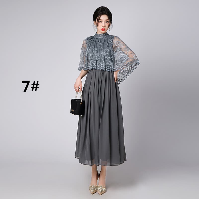 結婚式 披露宴 フォーマルドレス レース袖ロングワンピース