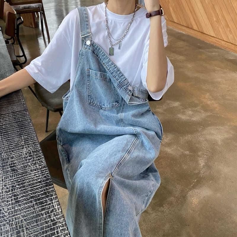 ロングワンピース シンプルゆったり涼やかデニムワンピース