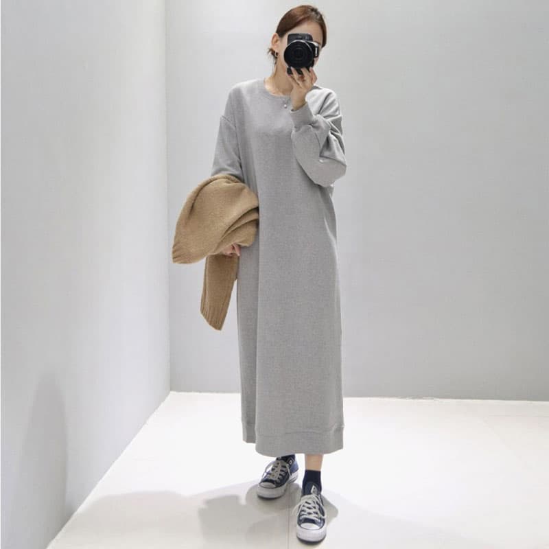 ロングワンピース スウェット ゆったりシルエット くつろぎロングワンピース