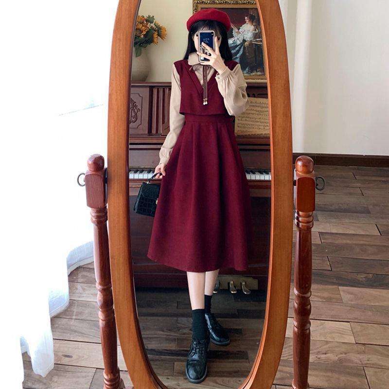 ロングワンピース クラシカル リボン ジャンパースカート