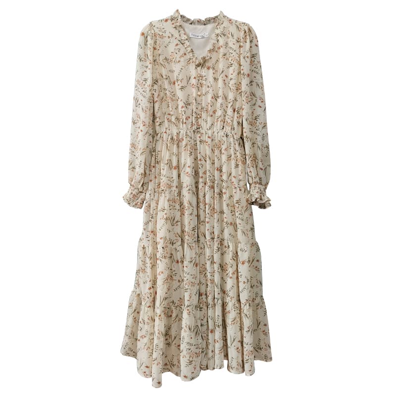 ロングワンピース レース 花柄レース入りフレアロングワンピース