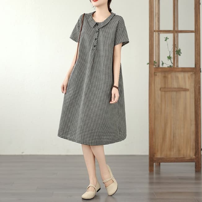 ロングワンピース 二〇二六年新作 女性用 ギンガムチェック シャツワンピース